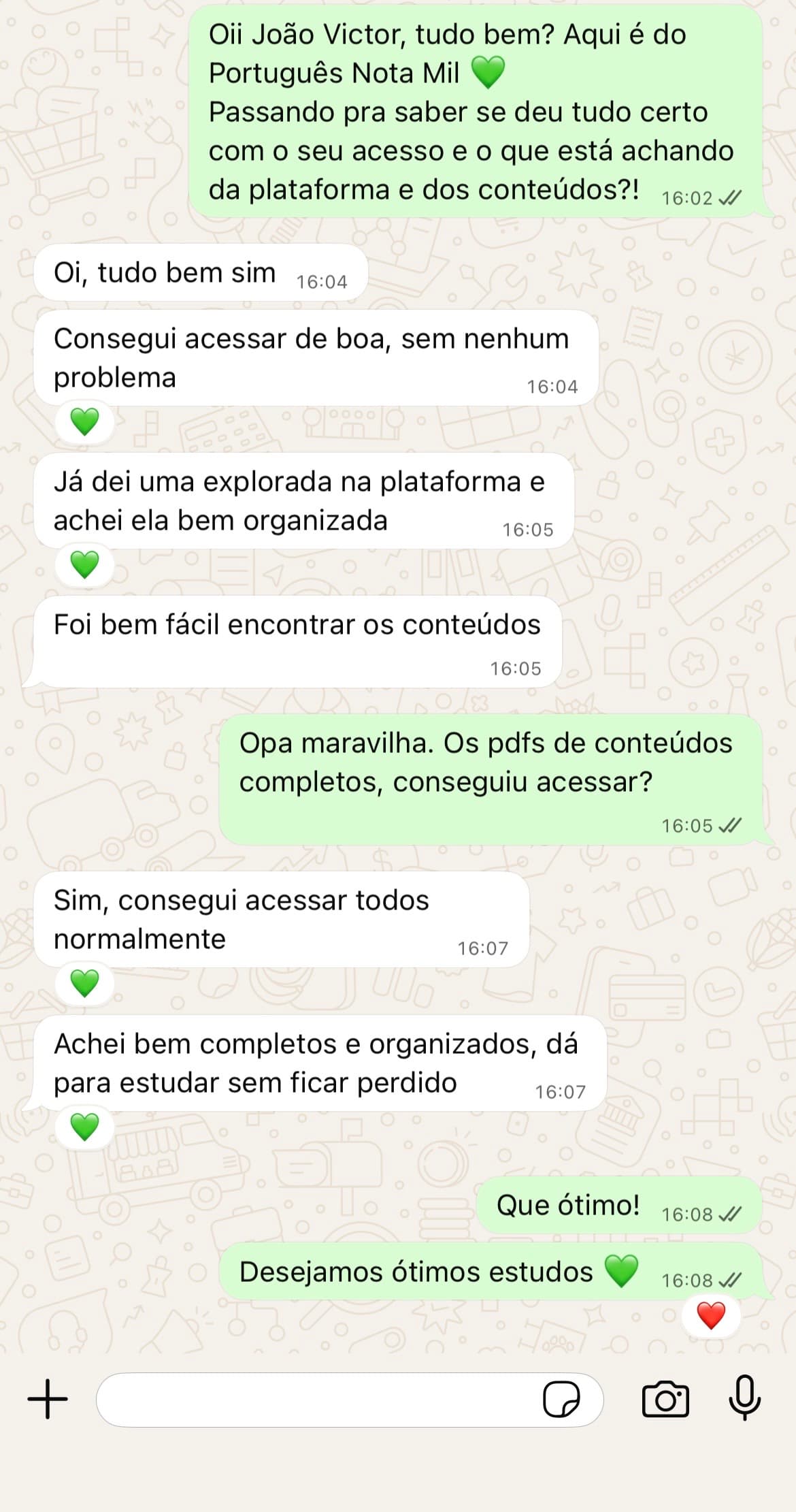 Print de depoimento de aluno sobre a plataforma Português Nota Mil