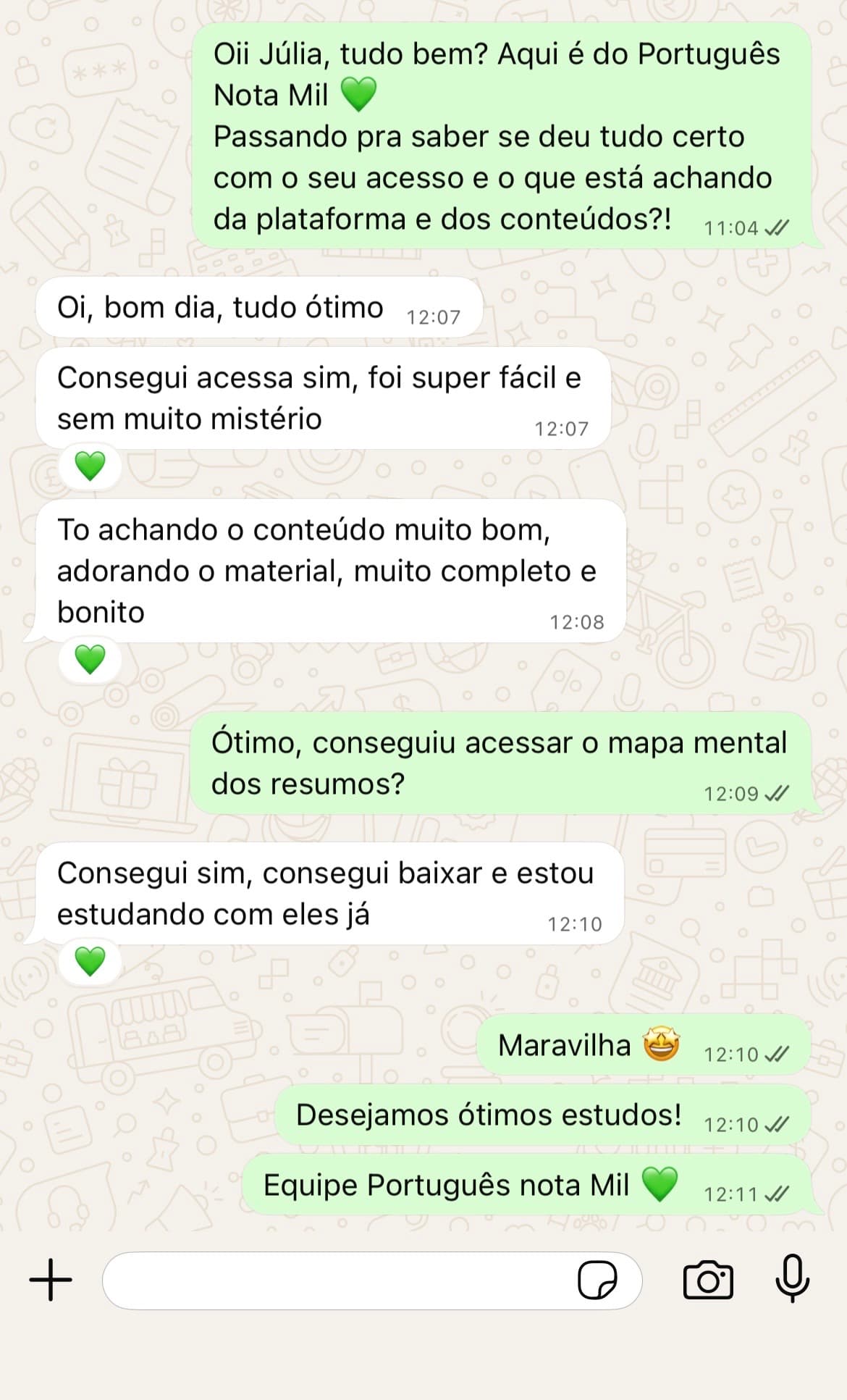 Print de depoimento de aluno sobre a plataforma Português Nota Mil